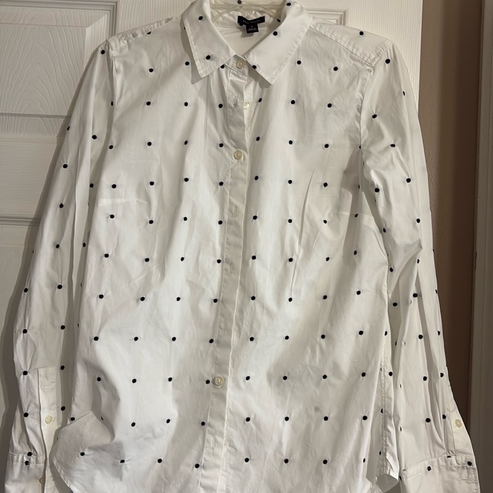 Ann Taylor Cotton Black Polka Dot Shirt